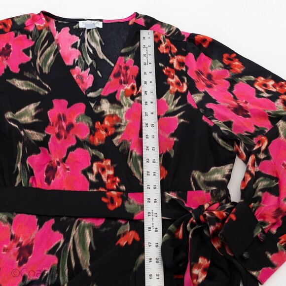 Sofia Floral Dress XXXL (22) Faux Wrap Ruffle Mid Calf Length Silky Flowy - Picture 11 of 13